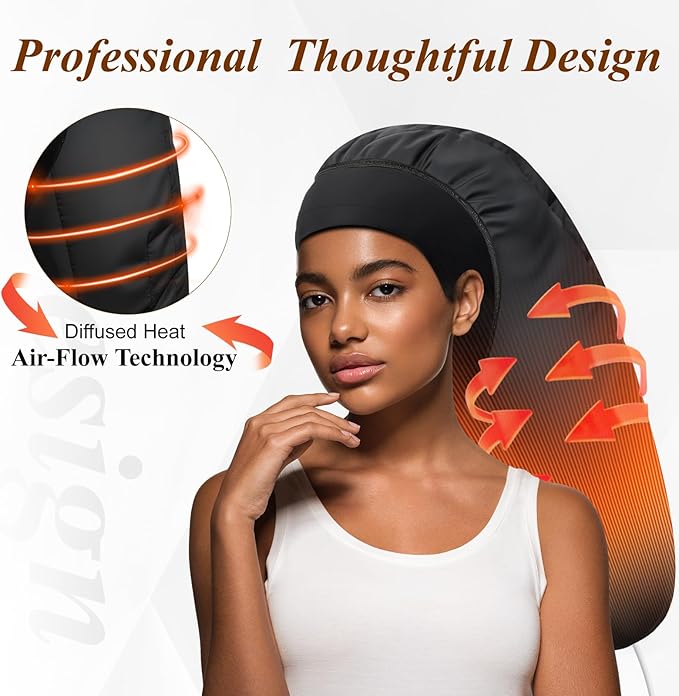 Heated Cap for Deep Conditioning: Upgraded Extra Large 10-Level Fast Heating 3 Time Settings Hair Steamer Cap for Natural Black Hair Portable Thermal Steam Cap for Home Hair Treatment - Black