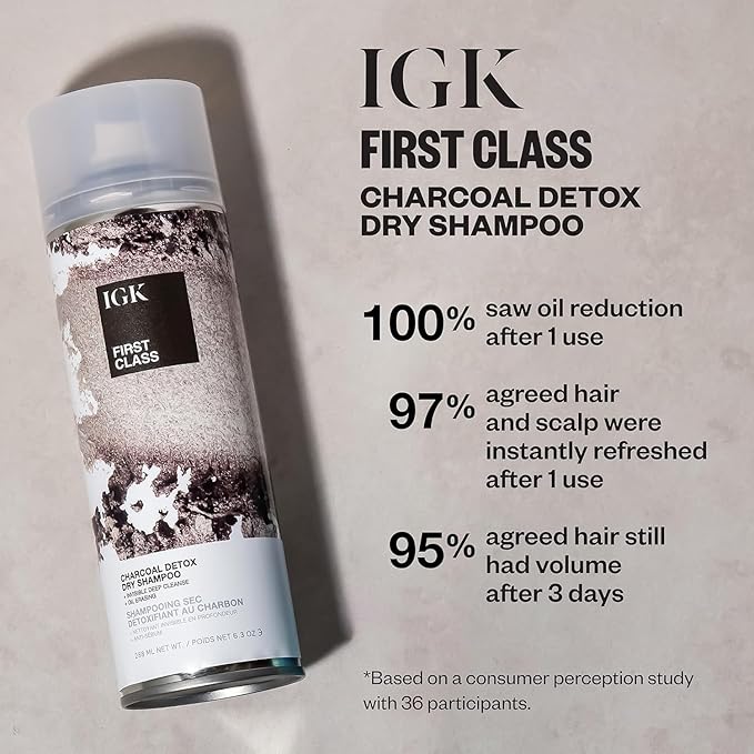 IGK First Class Charcoal Detox Dry Shampoo Jumbo Size | Deep Cleansing, Oil & Odor Absorbing | Adds Volume & Texture | For All Hair Types | 11 oz