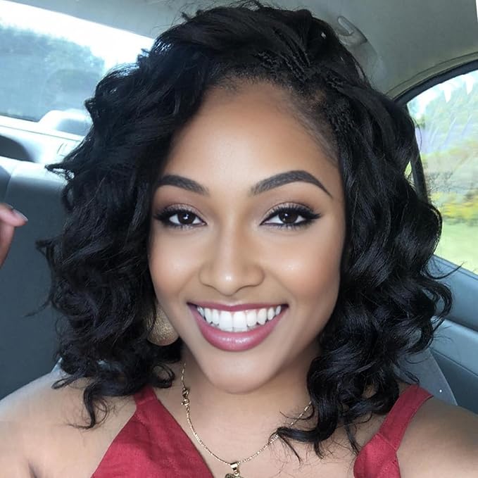 Leeven 8 Inch Pre Looped Ocean Wave Crochet Braids 8 Packs Black Boho Ocean Braids Synthetic Deep Wavy Crochet Hair for Women