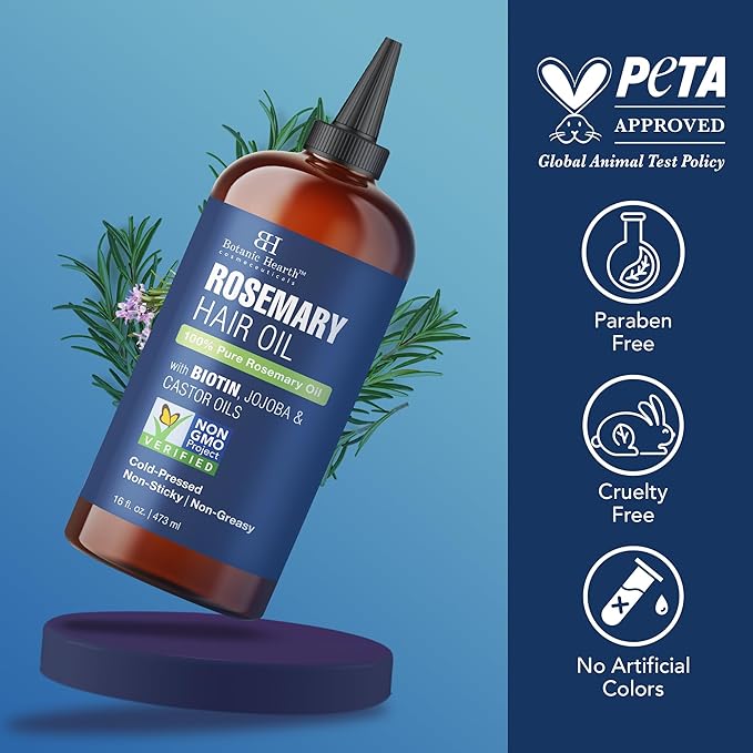 Botanic Hearth Hair Oil for Hair Growth | Rosemary Oil for Hair Growth with Biotin, Castor & Jojoba | Scalp Oil & Dry Scalp Treatment | Color Safe | All Hair Types | 16 Fl Oz