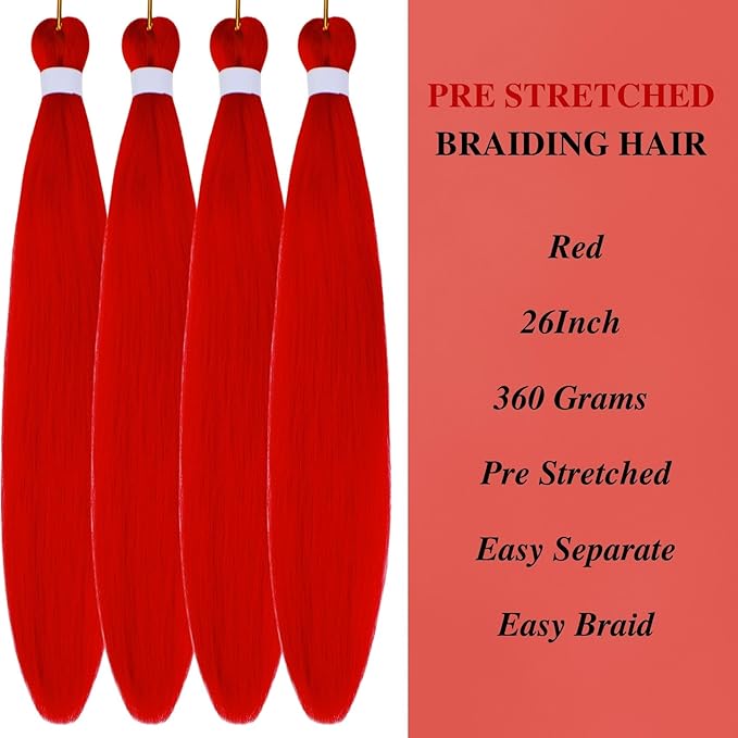 Red Boho Braiding Hair Pre stretched Hypoallergenic Synthetic Braiding Hair Yaki Texture Curly Bohemian Braids