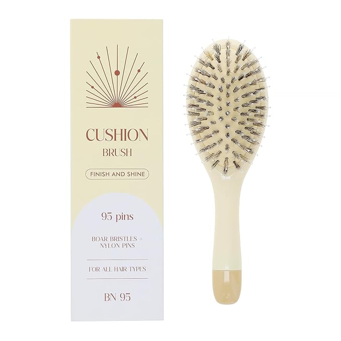 Boar Bristle Hair Brush -boar bristles + nylon pins， Smoothes & Detangles All Hair Types, Hairbrush for Women, Men & Kids, Distributes Oils for Natural Shine & Stimulates Scalp