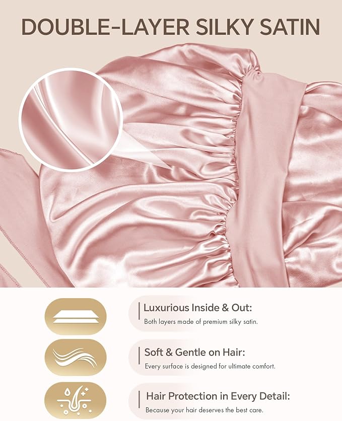 Silk Bonnet for Sleeping Women Double Layer Hyaluronic Acid Satin Bonnet with Adjustable Tie Band Sleep Cap for Curly Hair