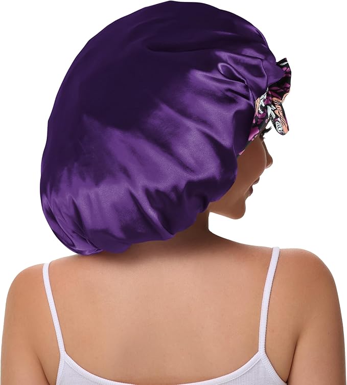 Double Layer Silk Bonnet with Tie Satin Lined Sleep Cap Hair Cover for Women's Curly Natural Hair