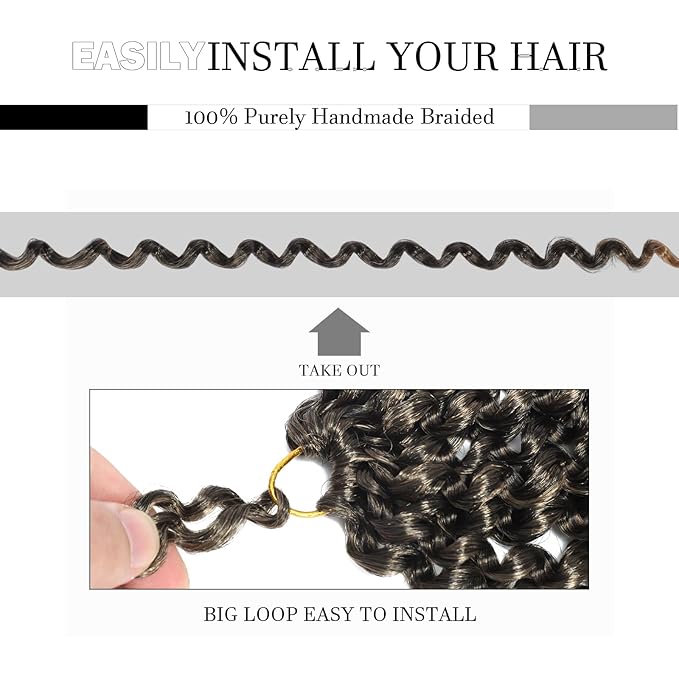 Passion Twist Hair 18 Inch 8 Packs Water Wave Crochet Hair Bohemian Braiding Hair for Boho Locs Pre Looped Crochet Braids Hair for Black Women （T/27#）