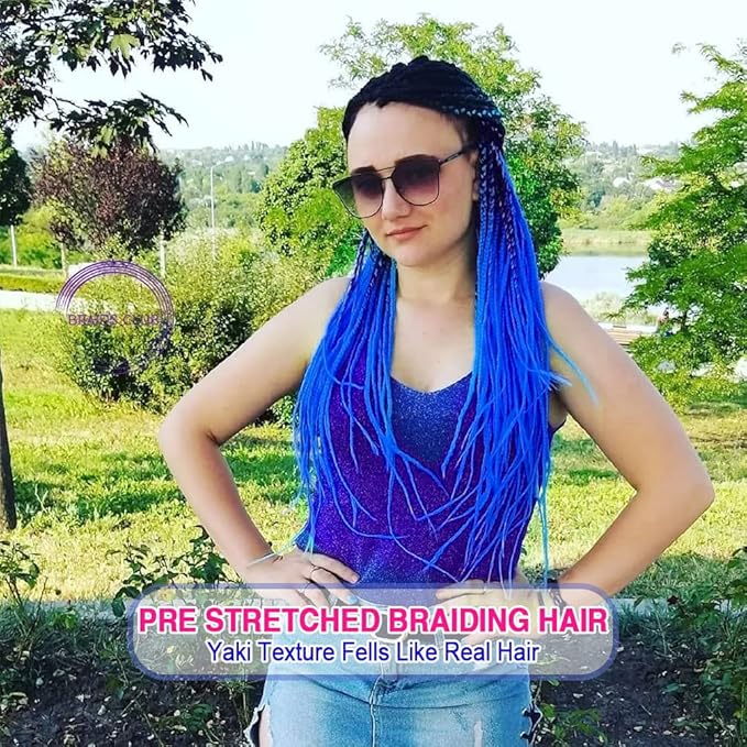 8 Pack Ombre Braiding Hair Pre Stretched - 16" 55G/Pack Premium Pre Stretched Braiding Hair Extensions, Professional Itch Free Perm Yaki Texture Prestretched Hair(1BBlue)