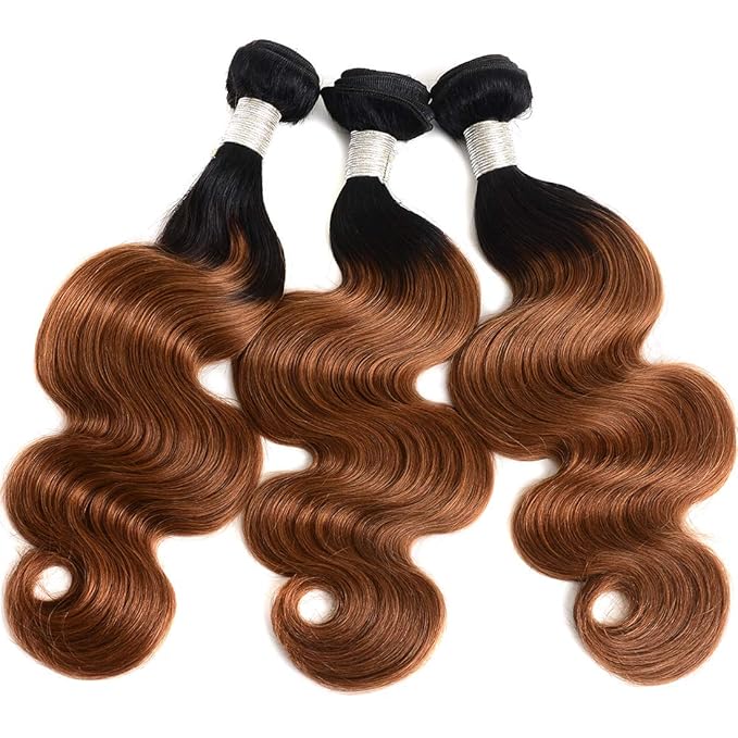 Ombre Human Hair Bundles 1b/30 Brazilian Two Tone Ombre Body Wave 3 Bundles 18 20 22inch 100% Unprocessed Virgin Human Hair Bundles Weaves Extensions for Women
