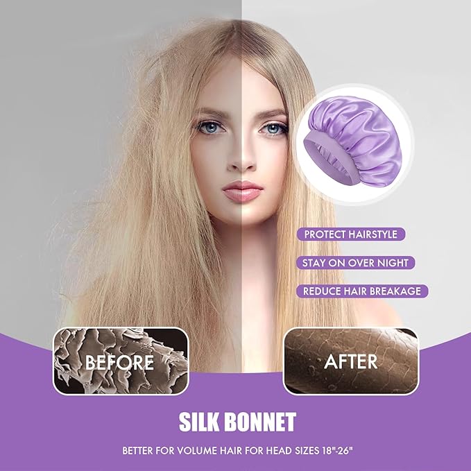 Satin Silk Bonnet for Sleeping, Double Layer Silk Sleep Cap for Men & Women, Soft Satin Lined Bonnet for Curly Hair