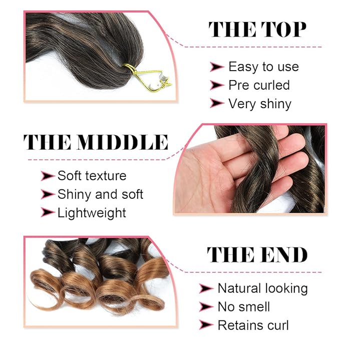 Ombre French Curl Braiding Hair - 24 Inch, 6 Packs, Loose Wave, Bouncy, Pre-Stretched 100g/pack, Yaki Curly, for Black Women, Hair Extensions (T30)