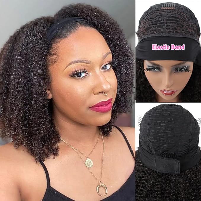 ISEE Hair Afro Kinky Curly Headband Wig Human Hair 180% Density Afro Wigs for Black Women Natural Curls 10A Glueless Human Hair Wigs (22 Inch)