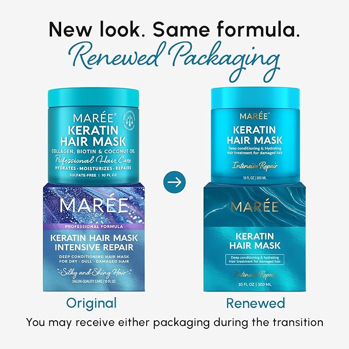 MAREE Deep Conditioning Hair Mask for Damaged Hair Treatment 2 PACK - Keratin Hair Care for Hydrating Growth Repair Moisturizing - Dry Curly Color Treated Frizzy - Tratamiento Mascarilla Para Cabello