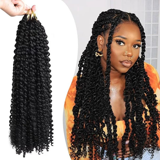 22inch Water Wave Crochet Hair - 7 Packs Passion Twists Hair for Black Women,Long Bohemian Curly Braiding Hair for Butterfly Locs,Faux Locs,Boho Style Crochet Braids Hair Extensions(1B#)