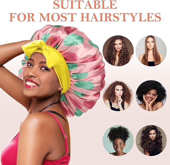 3Pcs Bonnets for Sleeping, Extra Satin Silk Bonnet for Sleeping Women with Tie Band for Curly Hair Jumbo Bonnet Braids