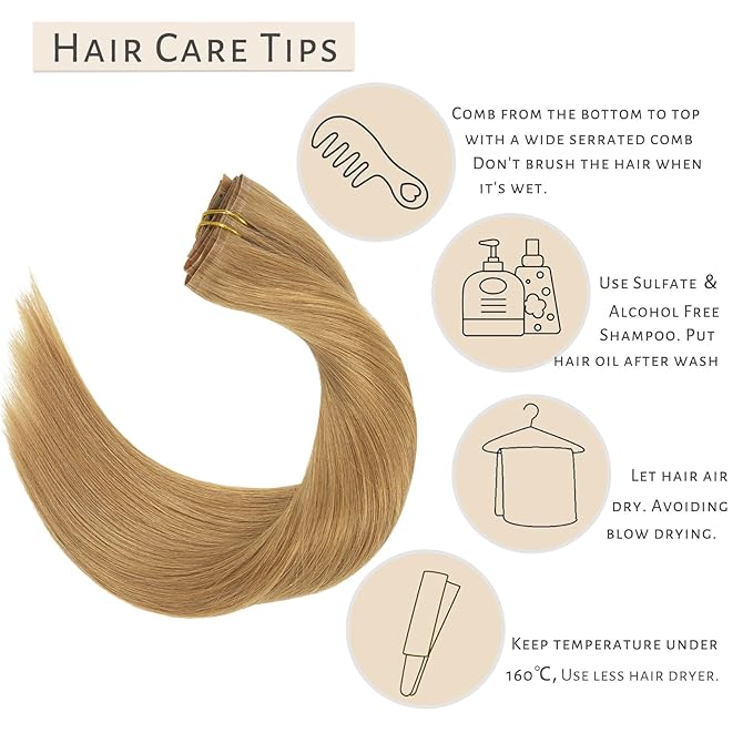 Caliee Seamless Hair Extensions Clip in Human Hair PU Skin Weft Full Head Natural Real Hair Not Tangled 16Inch 7Pcs Thick Remy Hair Color 27 Caramel Blonde Clip in Hair Extensions 110G