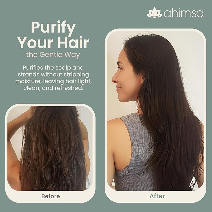 Ahimsa Gentle Purifying Shampoo Oily Hair Cleanser for Build Up, Daily Clarifying Shampoo with Indian Gooseberry & Willow Bark Extract, Scalp Cleanser for Build Up Removal of Grease and Impurities