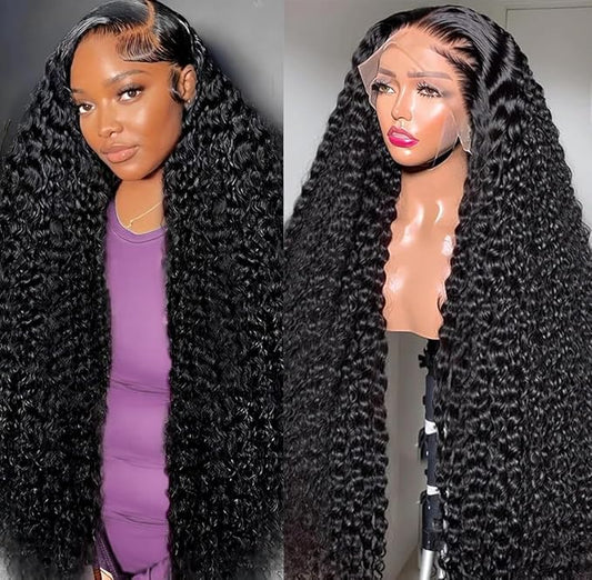 28Inch 13X6 Lace Front Wigs Human Hair 200% Density Deep Wave HD Transparent Lace Front Wigs Human Hair Pre Plucked Glueless Wigs Deep Curly Human Hair for Women With Baby Hair