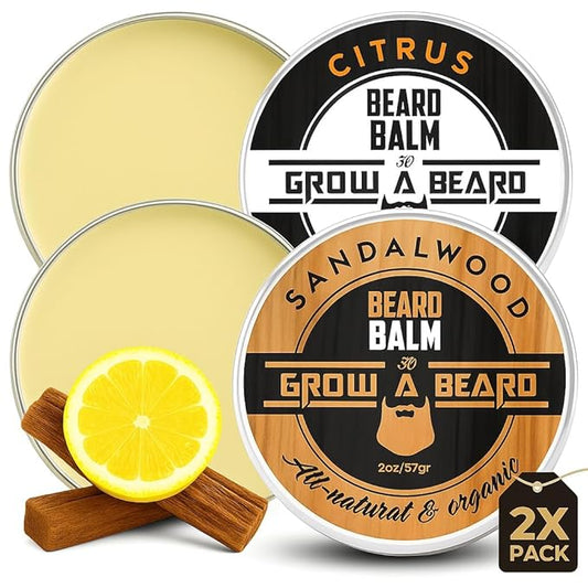 Beard Balm for Men, 2oz Sandalwood & 2oz Citrus Scent, w/Jojoba Oil & Shea Butter, Styling Cream for Men, Moisturizer & Softener, Beard Care Leave in Conditioner (2 Pack) (Balm)