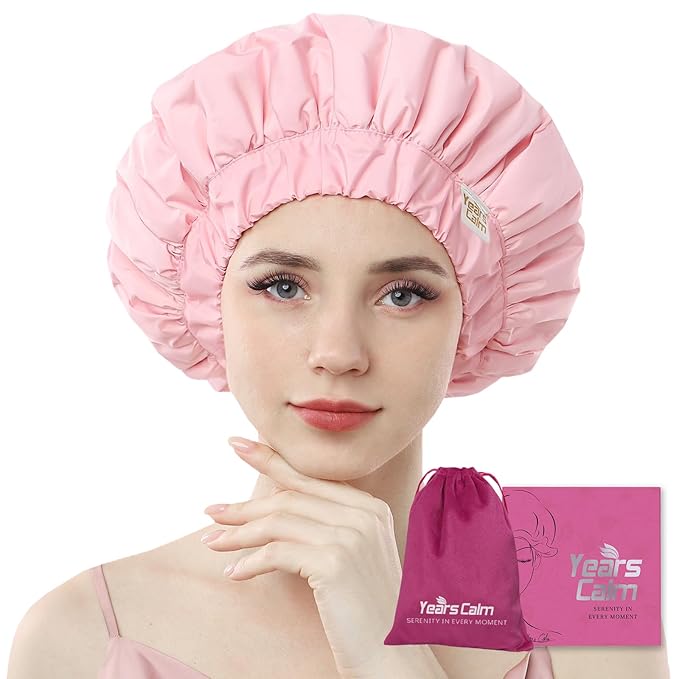 Years calm Heat Cap For Deep Conditioning Shower Cap，Reusable Three-Layer Structure Waterproof Hair Cap – Applicable Tofor Bathing, Hair Care, And Other Uses (Pink, One Size)