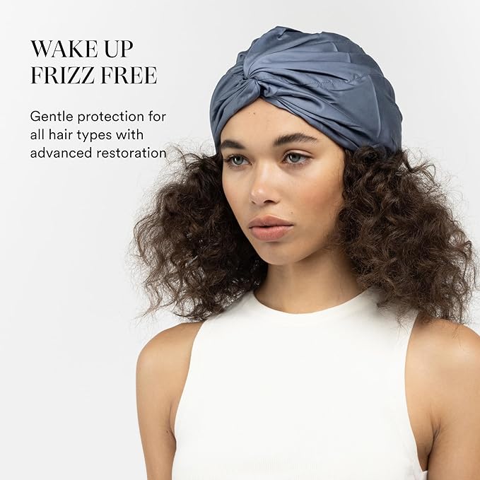 Essentials by Clementine Organic Hair Bonnet in Blue Lagoon | Silver Ion Silk Lined Bamboo Sleep Cap for Frizz-Free, Curly Hair, and Scalp Health