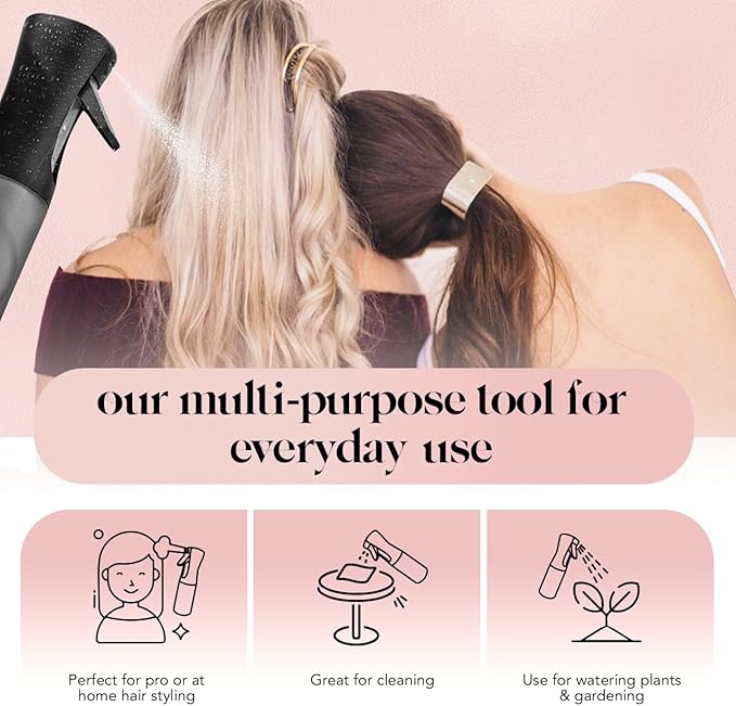 Kitsch Continuous Spray Bottle for Hair – Fine Mist Water Mister & Water Spray Bottle – Recycled Hair Spray Bottle – Spray Bottles for Cleaning, Styling, Plants & More – Black, 150ml