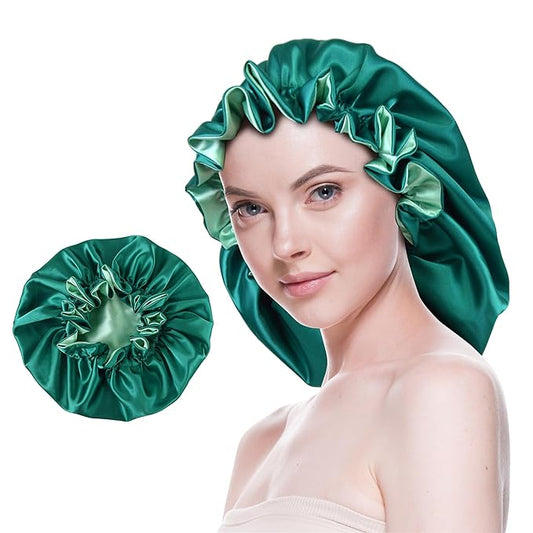 Silk Bonnet for Sleeping Satin Bonnets Double Layer Reversible Hair Cap Bonnet for Women Long Curly Braid Hair (Teal)