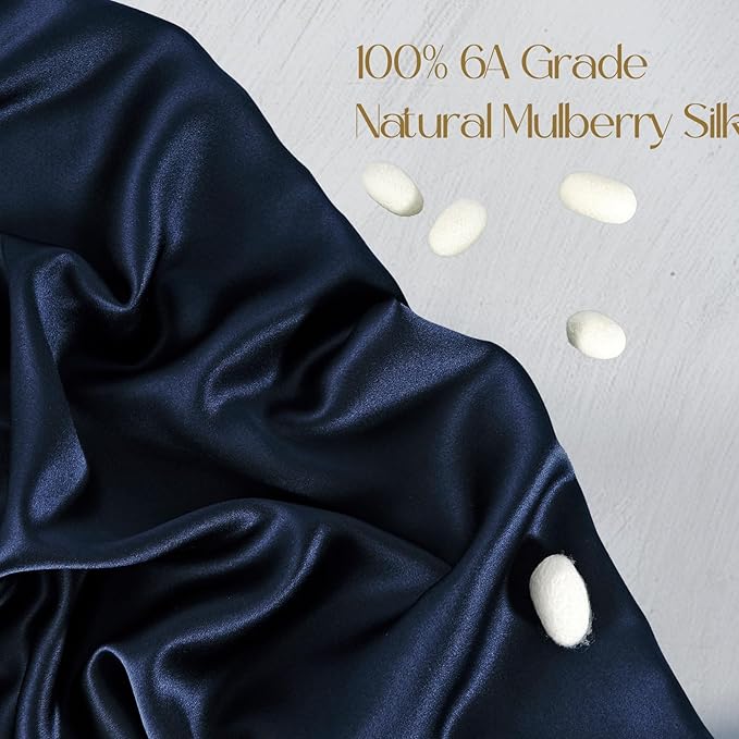 ZIMASILK 100% Pure Mulberry Silk Pillowcase for Hair and Skin Health,Soft and Smooth,Both Sides Premium Grade 6A Silk,600 Thread Count,with Hidden Zipper,1pc(Standard 20''x26'',Navy Blue)