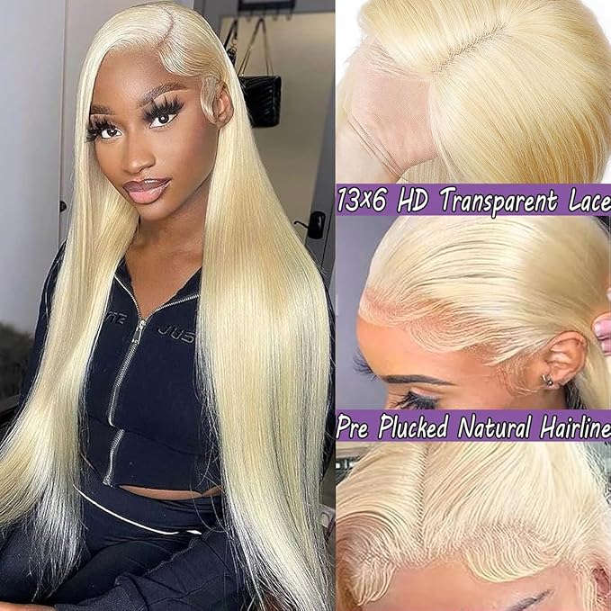 32 Inch 13×6 613 lace front wigs human hair 200% density straight blonde wig human hair pre plucked With Baby Hair