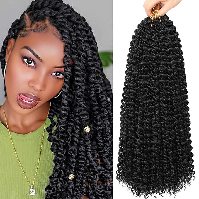 Ubeleco 18 Inch Passion Twist Hair, Water Wave Crochet Hair for Women Black Passion Twists Braiding Hair Long Bohemian Synthetic Hair Extensions Passion Twist Crochet Hair (18 Inch (Pack of 2),1B)
