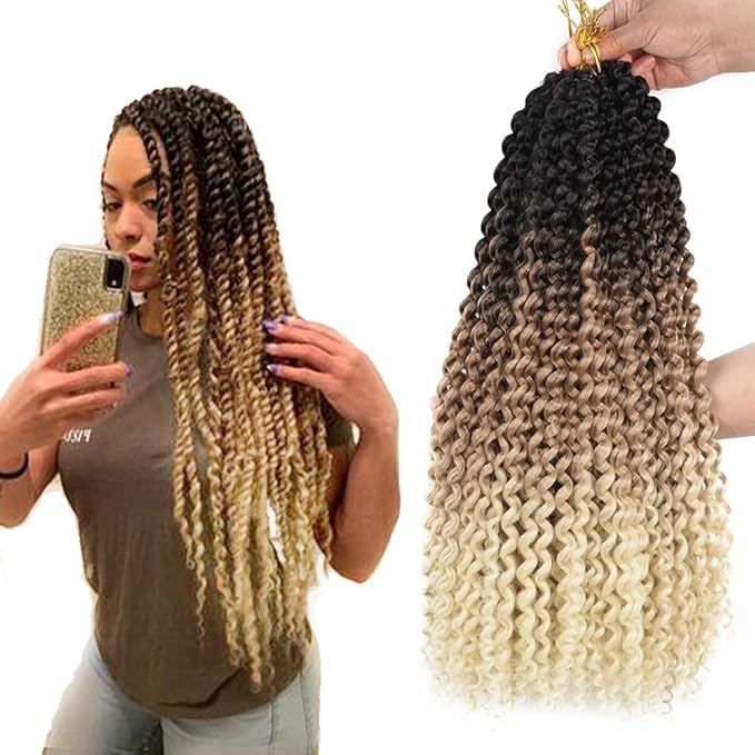 7 Packs Passion Twist Hair 22 Inch Water Wave Synthetic Curly Braids for Passion Twist Crochet Braiding Hair Long Bohemian Curly Hair (22inch, 1B/brown/honey blonde)