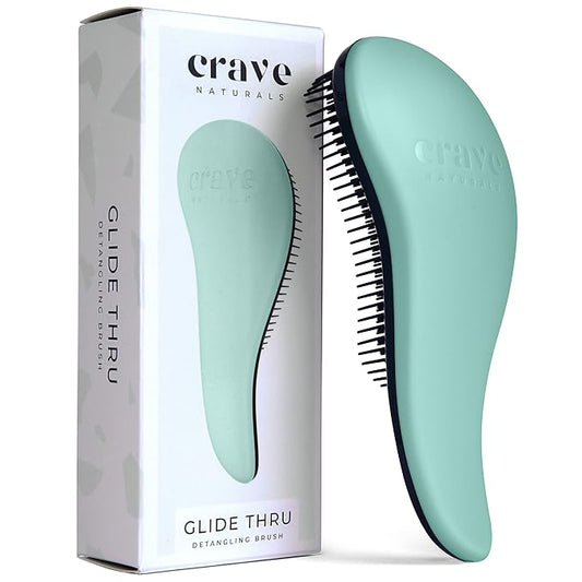 Crave Naturals Glide Thru Detangling Hairbrush That Glides Through Tangles for Wet, Dry and Damaged Hair - Gentle Detangler Styling Tool for Adults, Kids, Men and Women - 7.5 x 3 in, Turquoise