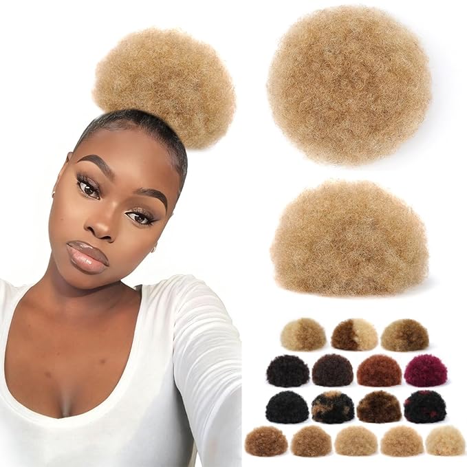 Afro Puff Extension for Black Women #18 Ash Blonde Brazilian Virgin Human Hair Durable Natural Soft and Smooth Retro Kinky Curly Ponytail Wig