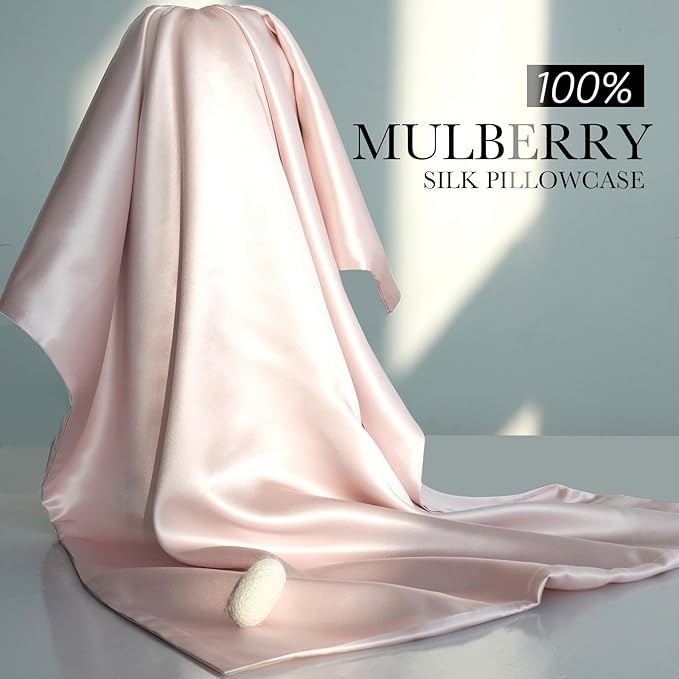 100% Mulberry Silk Pillowcase for Hair and Skin, 22 Momme Pure Natural Silk Pillow Case Both Sided with Zipper, Pillow Cover for Women Mom Men (Light Pink, King 20''×36'', 1 Pack)