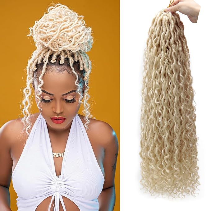 8Packs Goddess Locs Crochet Hair 22Inch Crochet Locs,Boho Faux Locs With Curly Ends River Hippie Locs Bohemian Locs Blonde Crochet Hair for Black Women(613#, 22inch(Pack of 8))