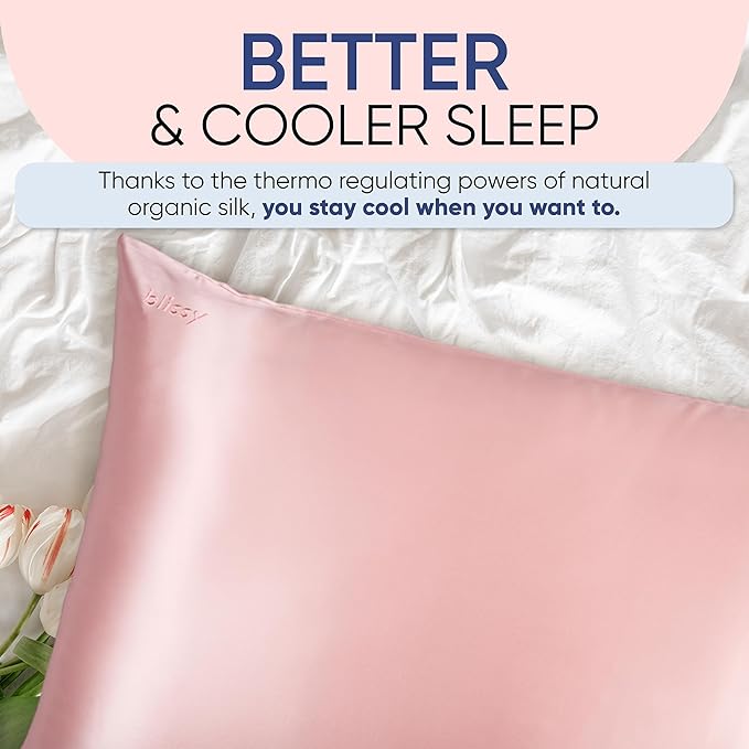Blissy Silk Pillowcase - 100% Pure Mulberry Silk - 22 Momme 6A High-Grade Fibers - Silk Pillow Cover for Hair & Skin - Regular, Queen & King (Pink, Standard)