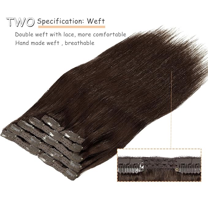Caliee Clip in Hair Extensions Real Human Hair 14Inch Color 2A Light Dark Brown Double Weft Remy Hair Extensions Clip in Human Hair 7Pcs 120G Thick Long Soft Silky Straight