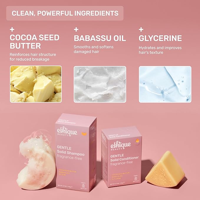 Ethique Gentle Unscented Shampoo Bar with Cocoa Butter - Plastic-Free, Cruelty-Free, Vegan, 3.88 oz - Formerly Bar Minimum