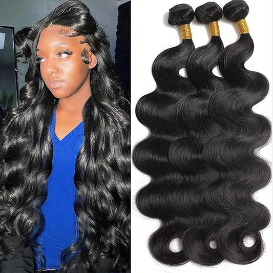 12A Human Hair Bundles Body Wave 100% Unprocessed Brazilian Virgin Hair 3 Bundles Human Hair Extensions Quick Weave Human Hair (28 28 28 Inch)