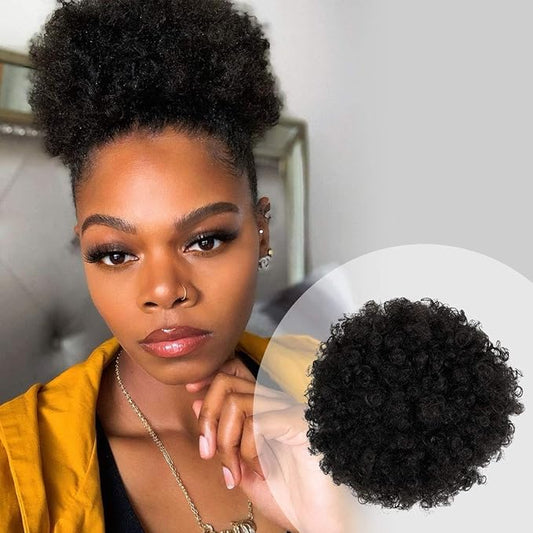 GLAM21USA Afro Puff Drawstring Ponytail Retro Kinky Curly Ponytail Wig Clip in Bun Hair Piece for Black Women Synthetic Hair Extension (SMALL, 2 (Dark Brown))