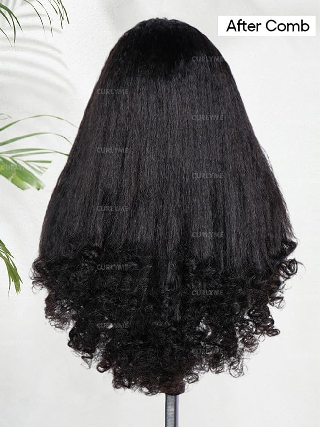 Curlyme 3 In 1 Drawstring Half Wig Human Hair Glueless Install Kinky Straight Wig With Spiral Curly Full Ends Flip Over Wig For Beginner Ponytail Headband Wig Human Hair 24 Inch