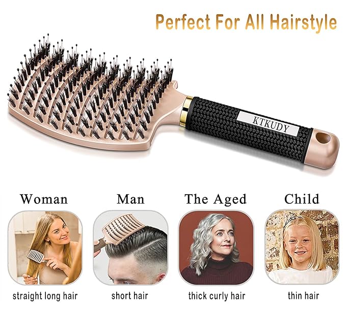 KTKUDY Detangling Brush Getting Knots Out without Pain - Boar Bristles Hairbrush Make Hair Shiny & Healthier Vented Detangler Brush for Women Men Kids Wet and Dry Hair