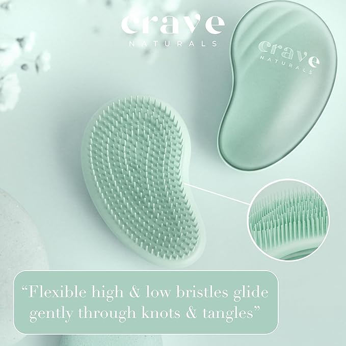 Crave Naturals Mini Detangler Hair Brush Turquoise – Glide Thru Hair Detangler Brush for Women, Kids & Toddlers – Gentle Scalp Care, No-Pain Tangle-Free Hairbrush for All Hair Types, Travel Hair Brush