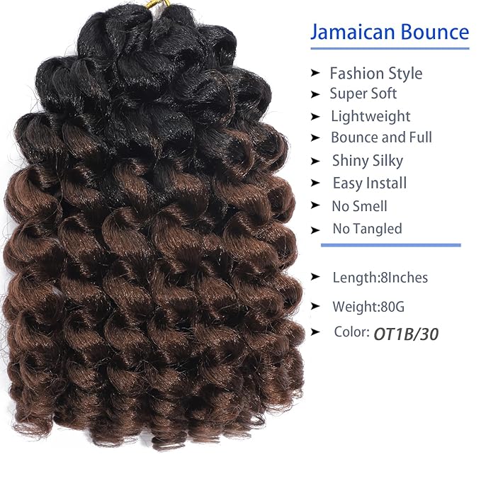 Brown Ombre Short Jamaican Bounce Crochet Hair 5 Packs 2X Ringlet Wand Curl Crochet Hair 8 Inch Curly Crochet Hair Extensions Curly Crochet Braiding Hair 100 Roots