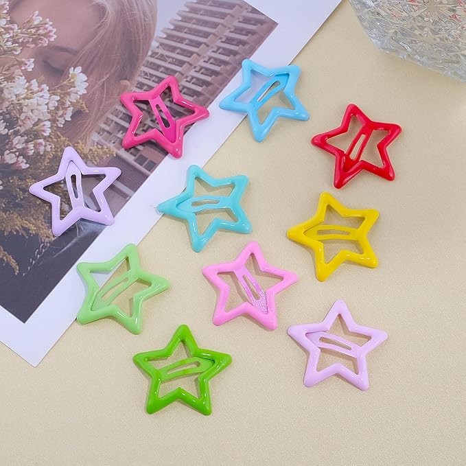 Star Hair Clips Multiple Colors Snap Hair Barrettes Non Slip Star Hair Accessories Metal Hair Clips for Girls Women -50PCS 1.18"