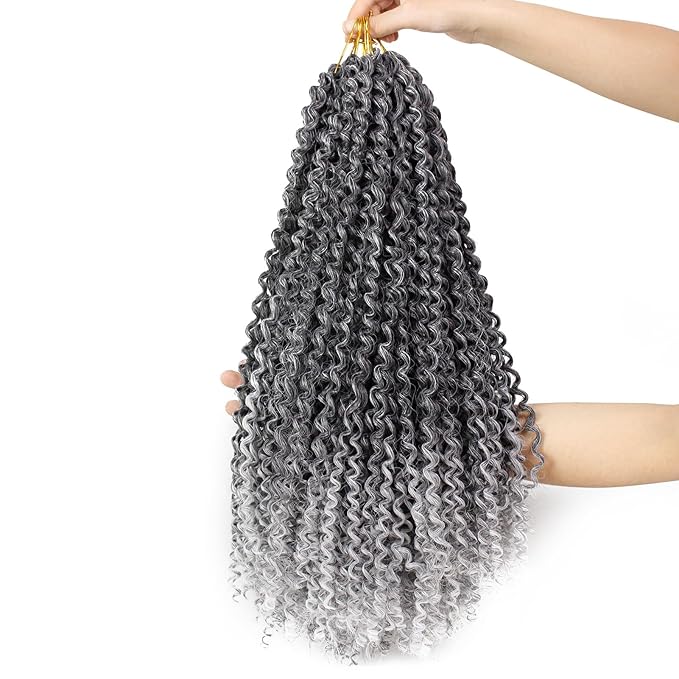 Dorsanee Ombre Gray Passion Twist Hair 18 Inch 7 Packs Water Wave Crochet Hair Long Bohemian Curly Braiding Hair for Butterfly Locs, Faux Locs, Boho Style Spring Twist Crochet Braids (TGray#)