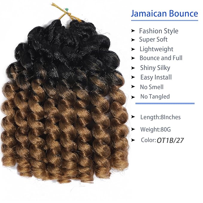 Short Jamaican Bounce Crochet Hair 3 Packs 2X Ringlet Wand Curl Crochet Hair 8 Inch Curly Crochet Braiding Hair 60 Roots