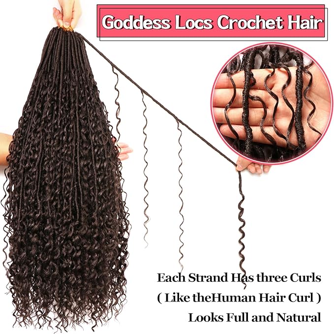 Goddess Locs Crochet Hair-30 Inch 8 Packs Boho Faux Locs Crochet Hair for Black Women Pre Looped Soft Locs with Curly Ends (#4, 30 Inch(Pack of 8))