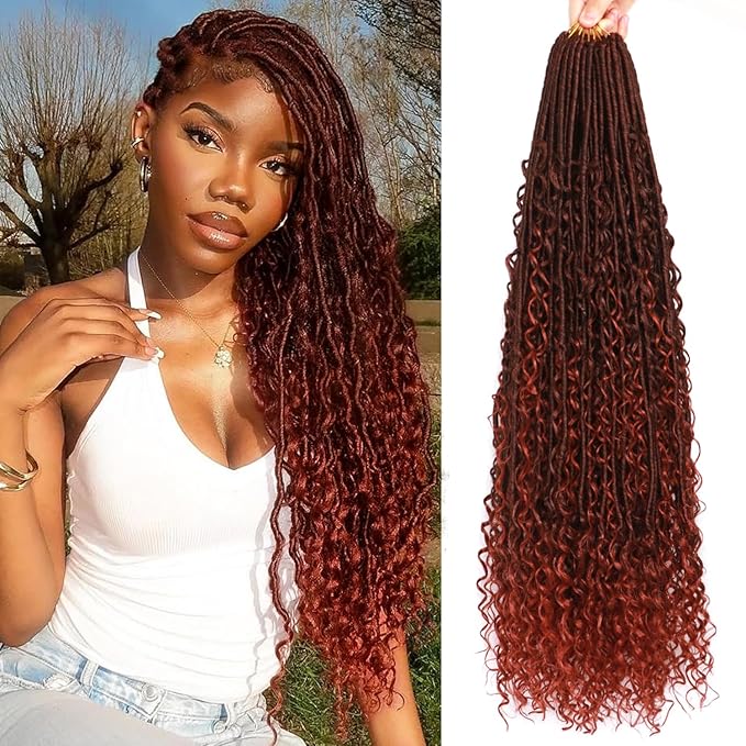 Goddess Locs Crochet Hair-30 Inch 8 Packs Boho Faux Locs Crochet Hair for Black Women Pre Looped Soft Locs with Curly Ends (T350, 30 Inch(Pack of 8))