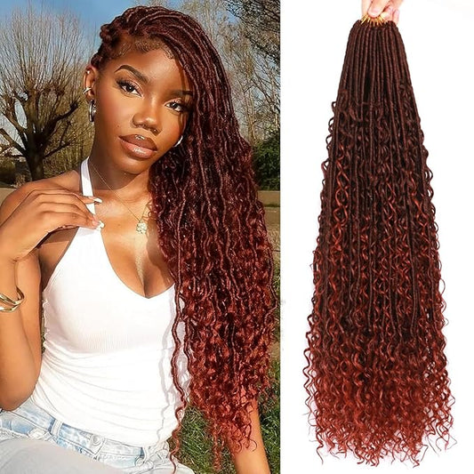 Goddess Locs Crochet Hair-30 Inch 8 Packs Boho Faux Locs Crochet Hair for Black Women Pre Looped Soft Locs with Curly Ends (T350, 30 Inch(Pack of 8))