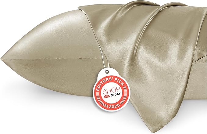 Bedsure Satin Pillowcases, Similar to Silk Pillow Cases Queen Size Set of 2, Pillow Case for Sleeping Women with Envelope Closure, Gifts for Women Men, Khaki, 20x30 Inches, 2pcs