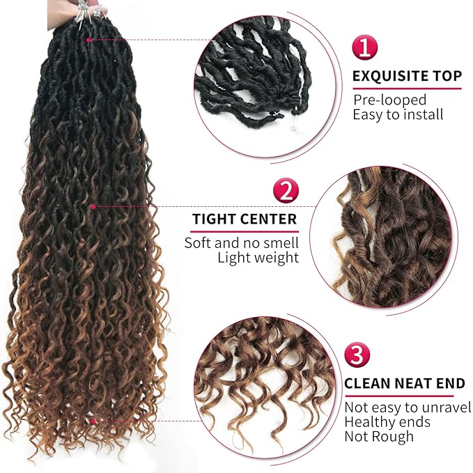 8Packs Goddess Locs Crochet Hair 22Inch Crochet Locs,Boho Faux Locs With Curly Ends River Hippie Locs Bohemian Locs Crochet Braids(1B/4/30, 22inch(Pack of 8))